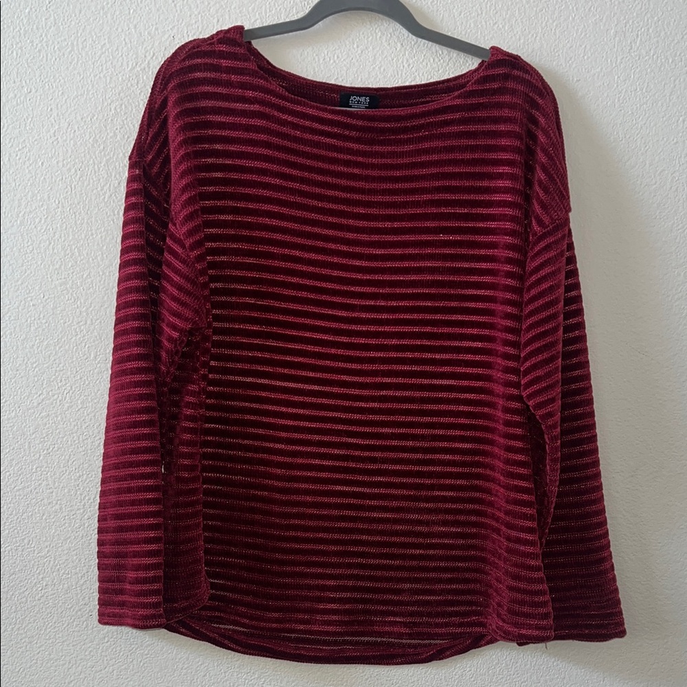 Jones New York Burgundy Striped Blouse